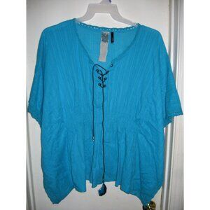 Buffalo Aqua Blue Batwing Feather Indie‎ Boho Hippie Top Size M